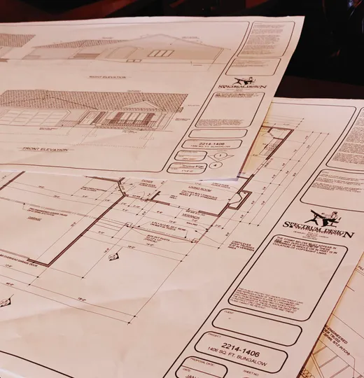 Blueprints sitting on a table